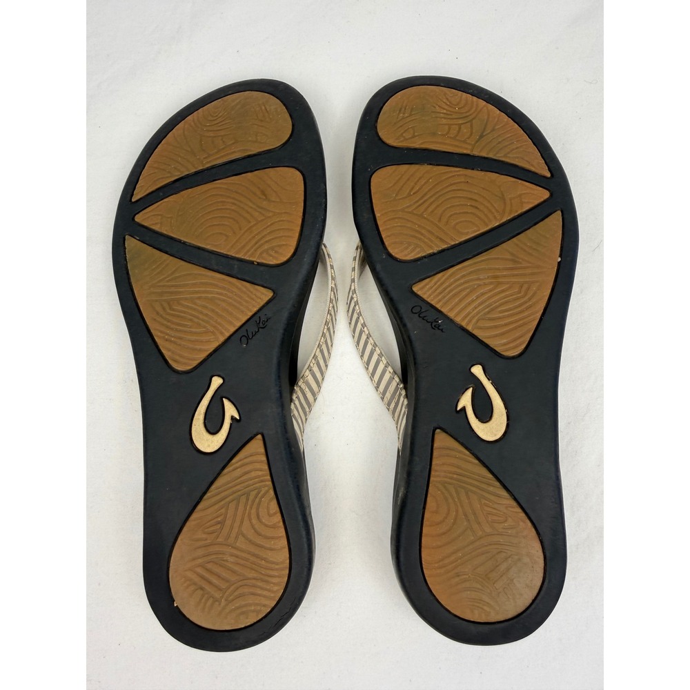 Olukai Ho'opio Sandal Flip Flop Womens Size 11 Black Grey Striped - Picture 8 of 8